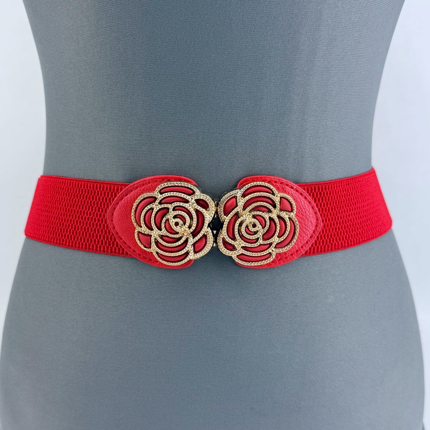 Stretchable Belt Flower Rose Design Buckle