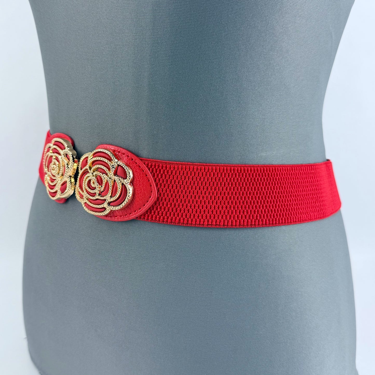 Stretchable Belt Flower Rose Design Buckle