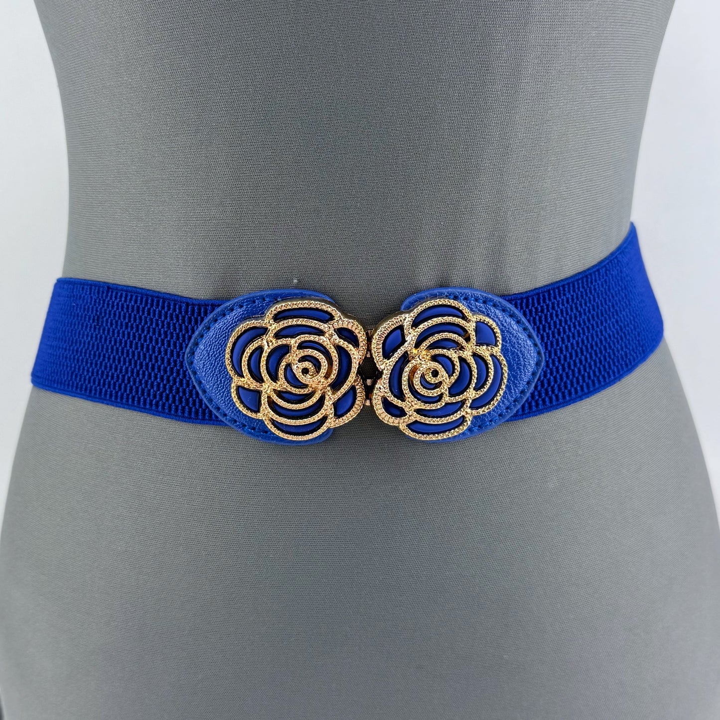 Stretchable Belt Flower Rose Design Buckle