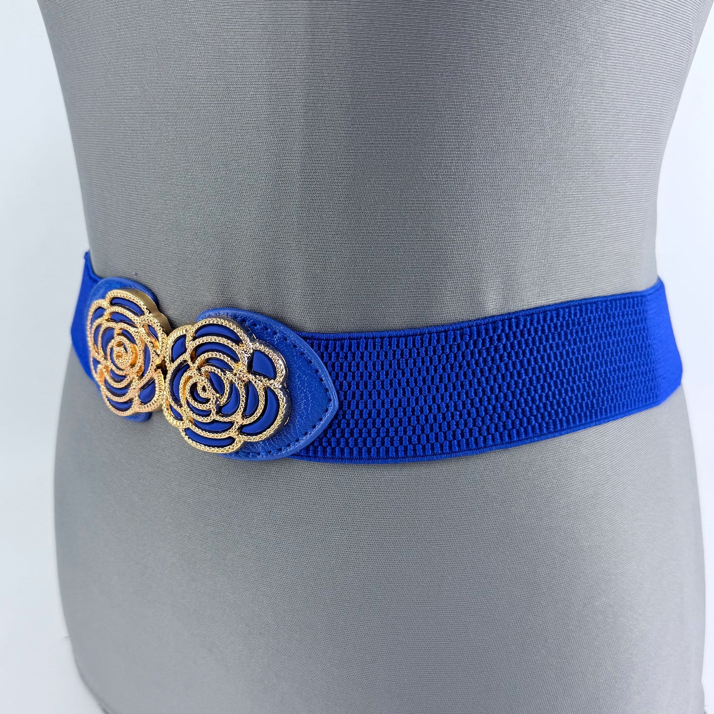 Stretchable Belt Flower Rose Design Buckle