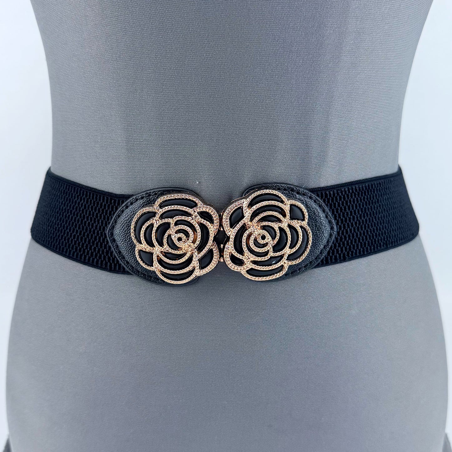 Stretchable Belt Flower Rose Design Buckle