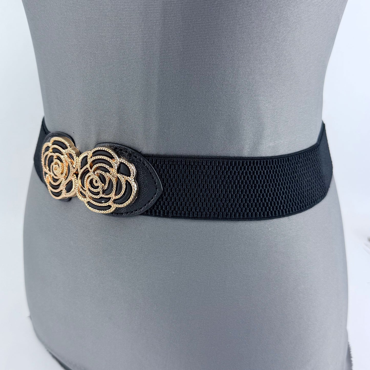 Stretchable Belt Flower Rose Design Buckle