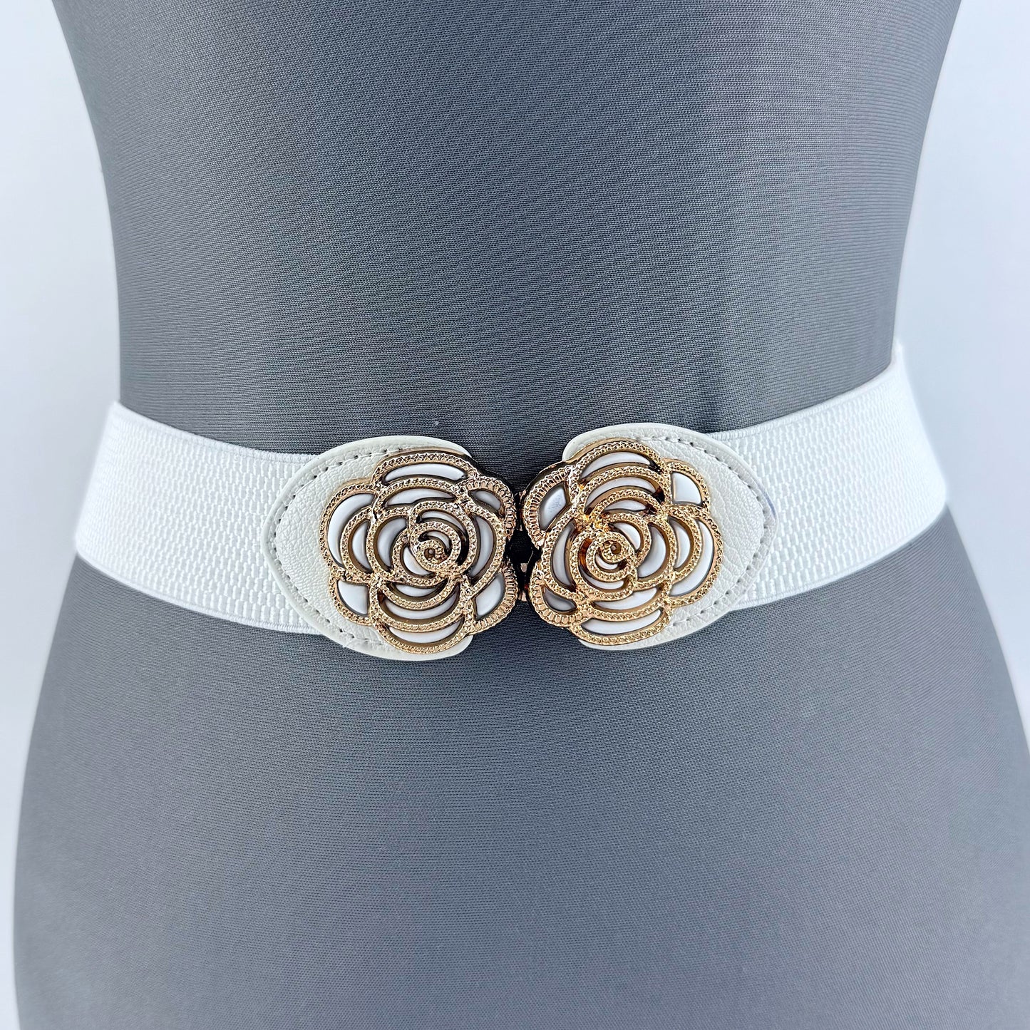 Stretchable Belt Flower Rose Design Buckle
