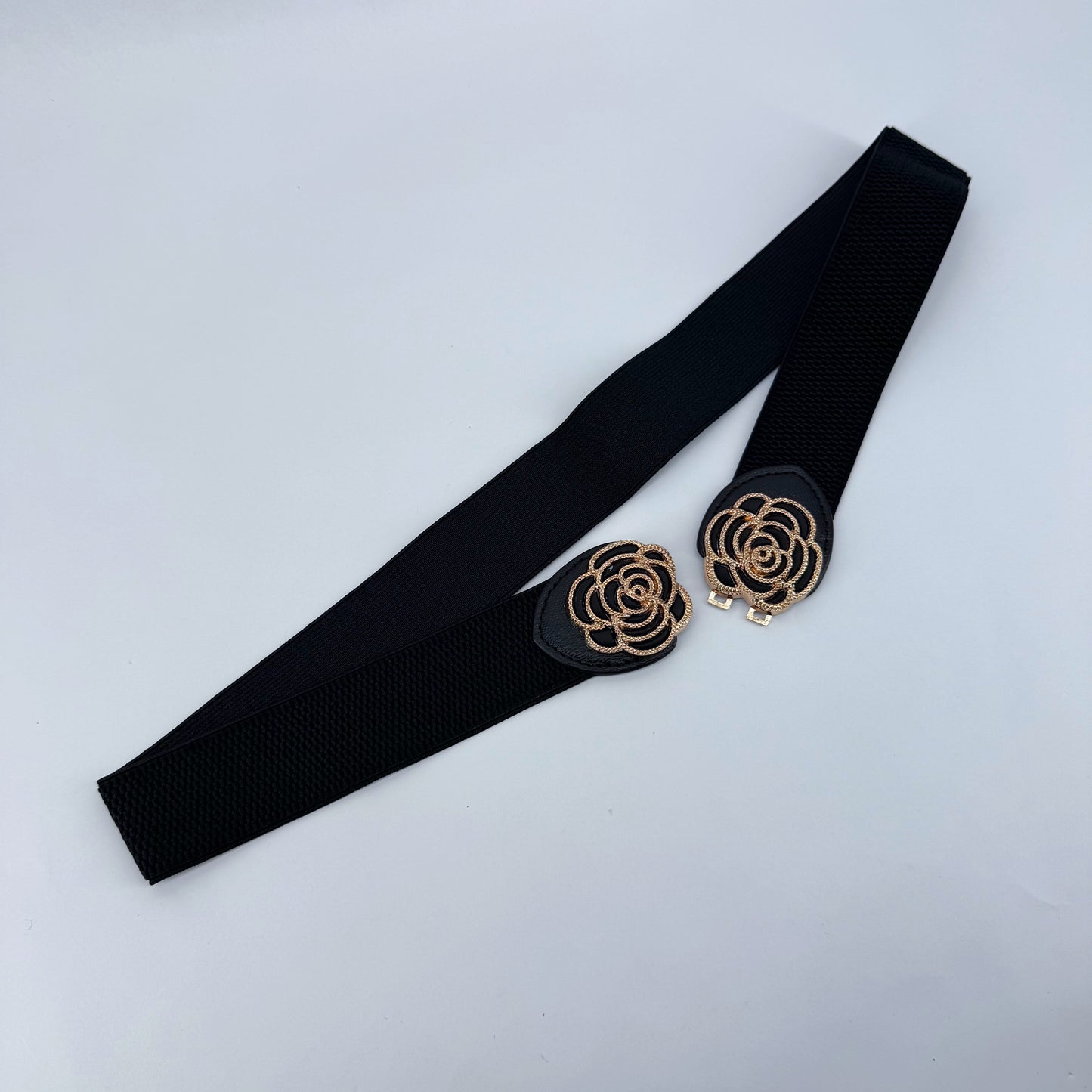 Stretchable Belt Flower Rose Design Buckle