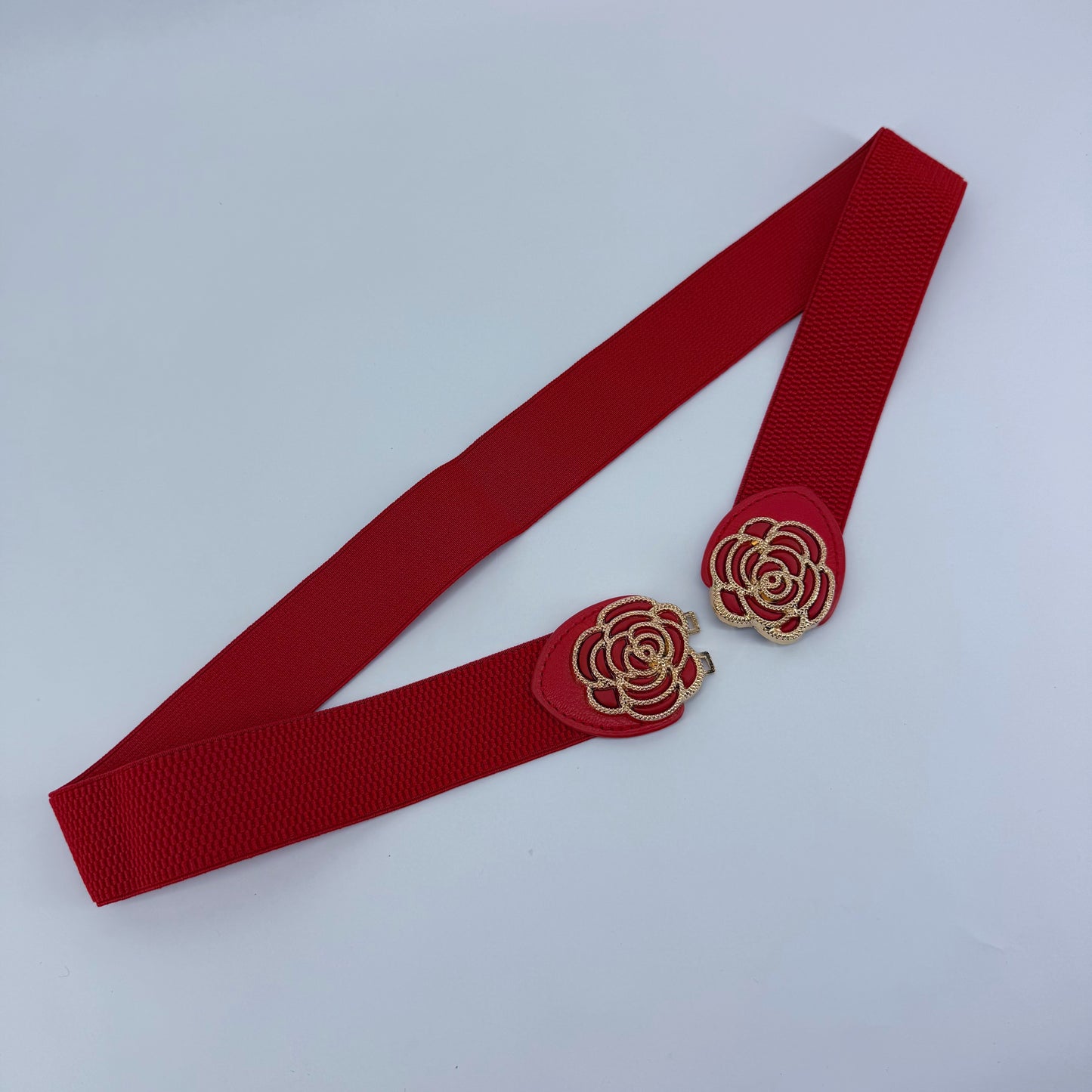 Stretchable Belt Flower Rose Design Buckle