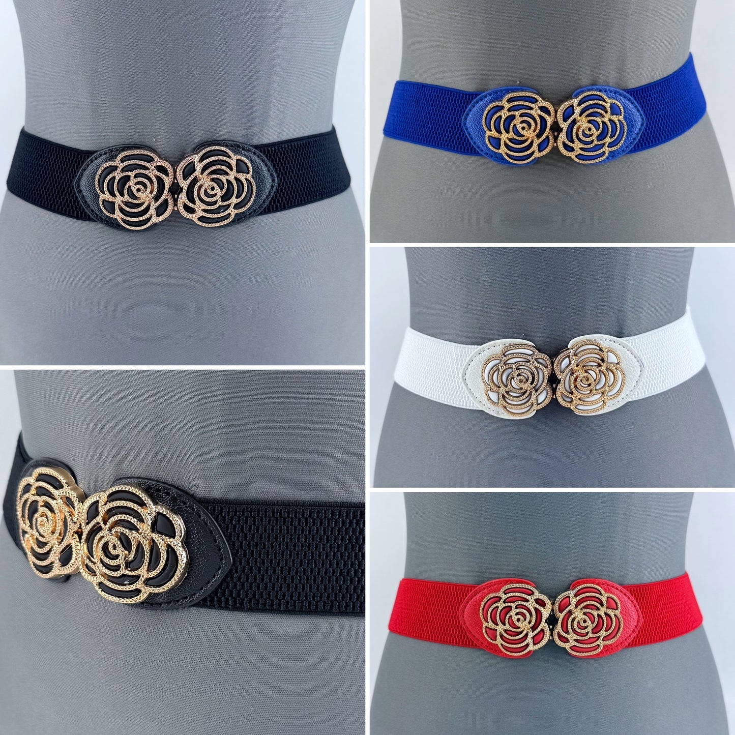 Stretchable Belt Flower Rose Design Buckle