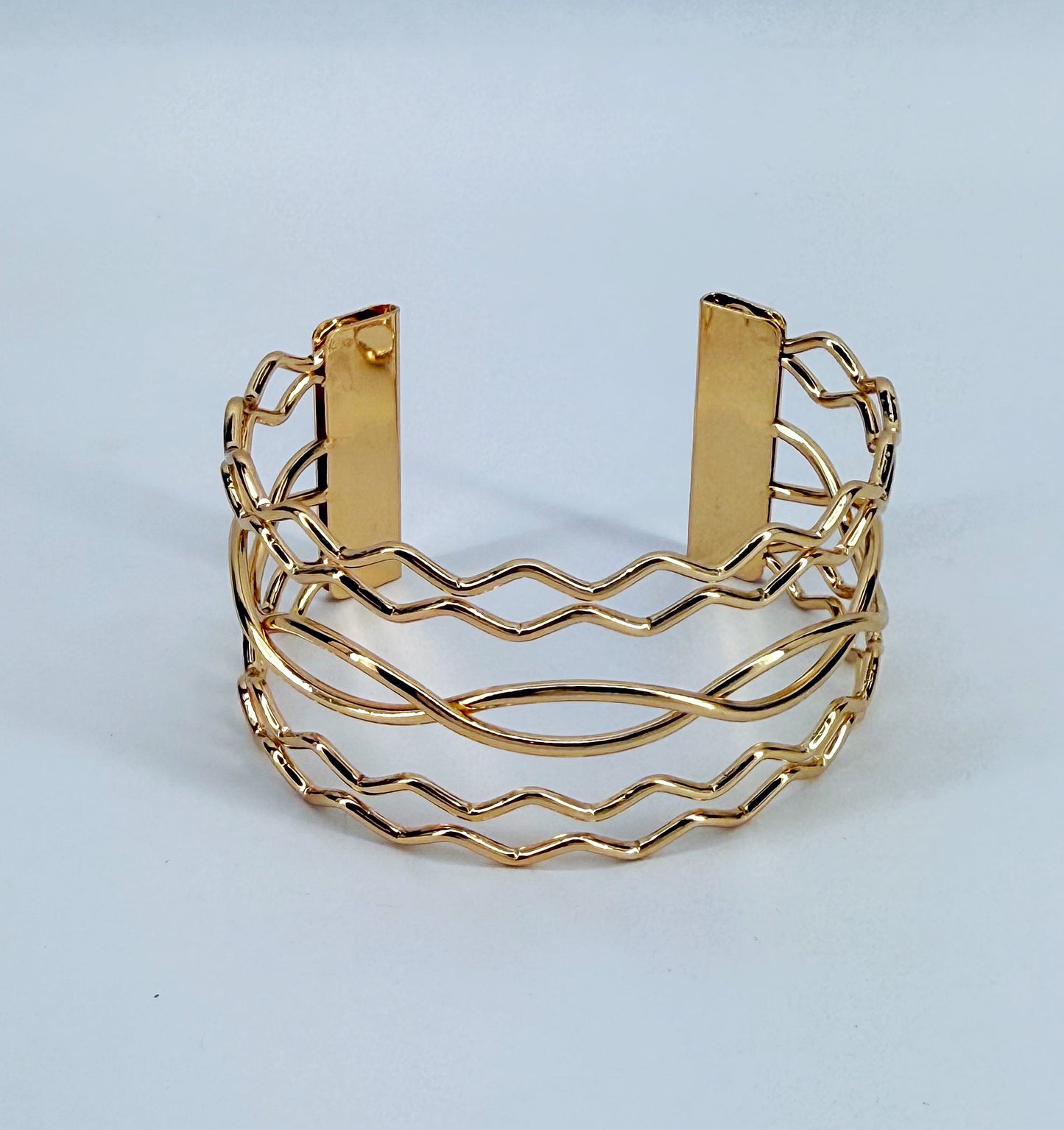 Gold Finish Twisted Layered Adjustable Cuff Bracelet