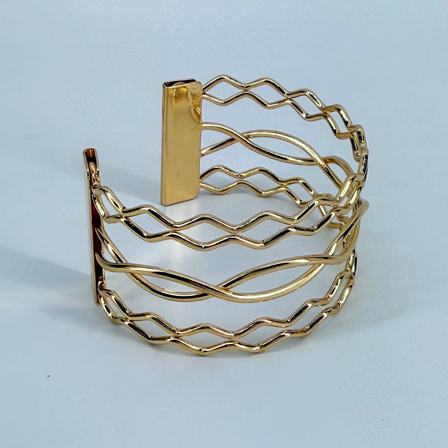 Gold Finish Twisted Layered Adjustable Cuff Bracelet