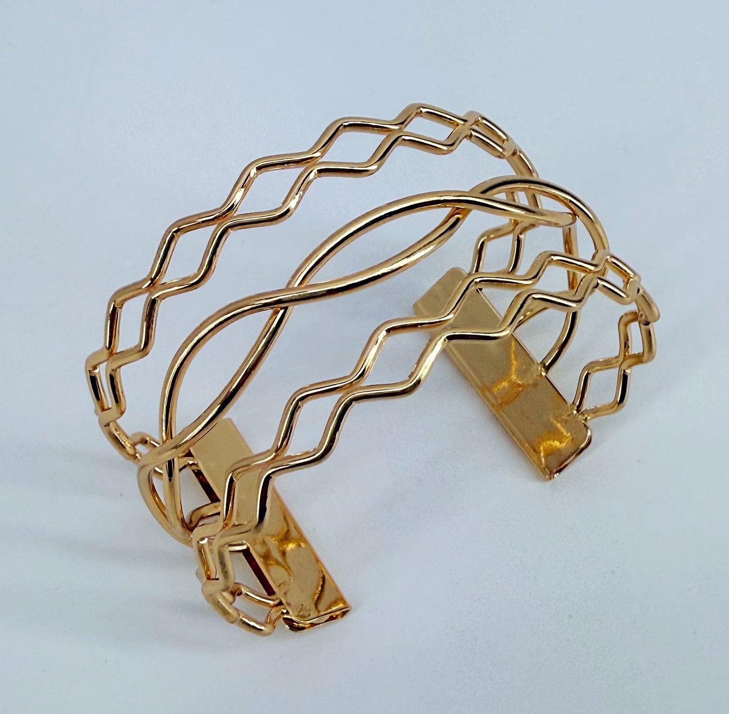 Gold Finish Twisted Layered Adjustable Cuff Bracelet