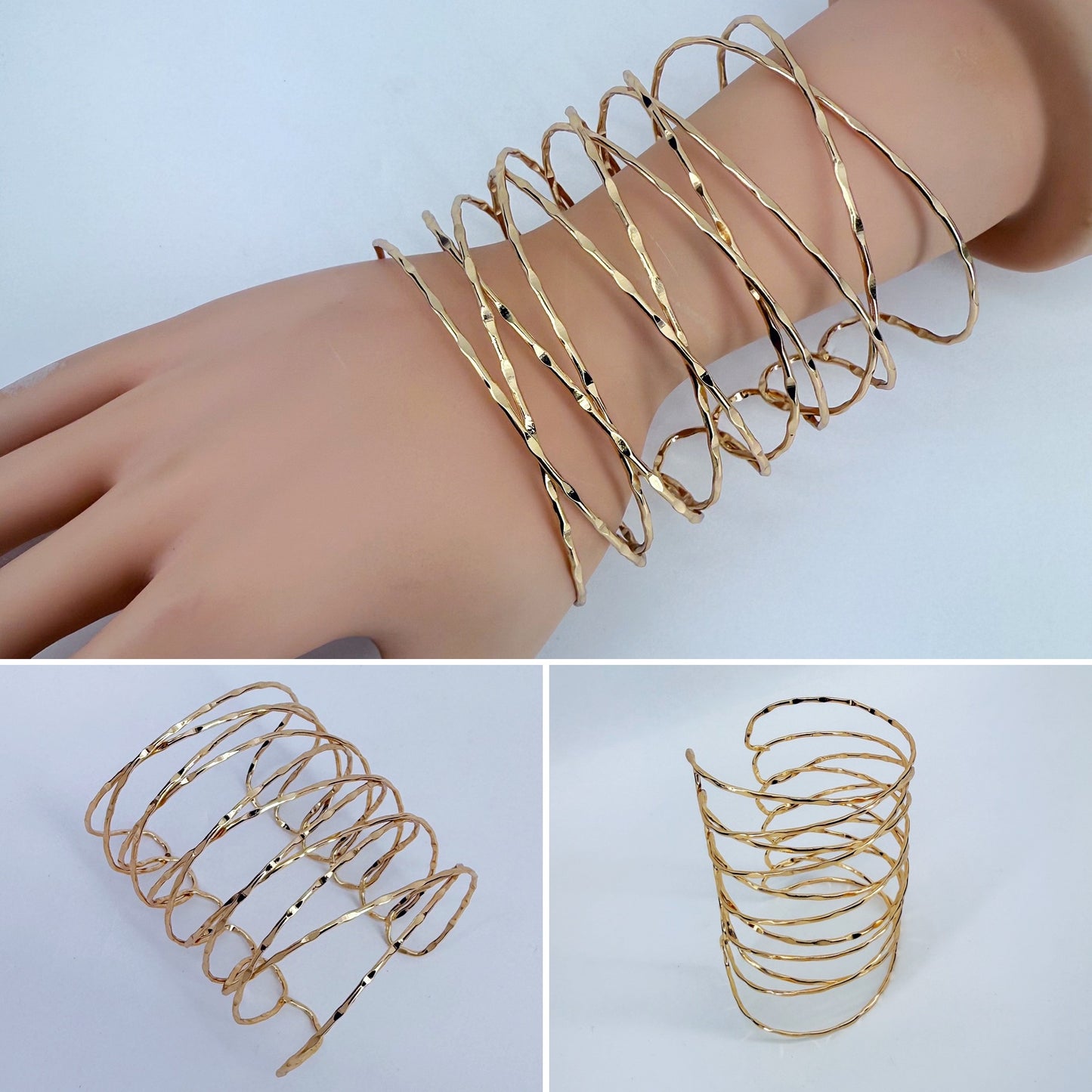 Gold Finish Crossed Adjustable Cuff Bracelet