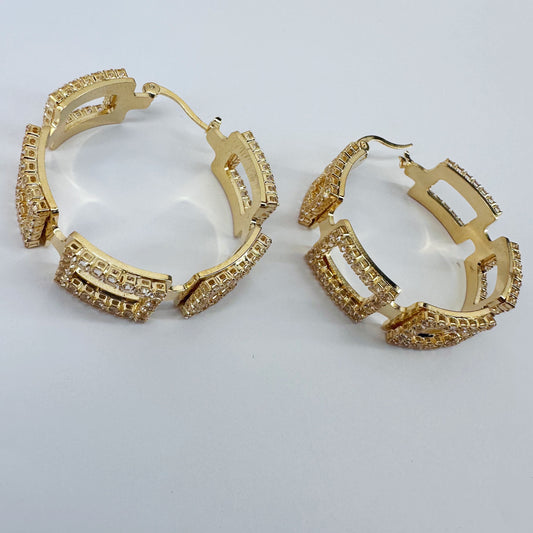 40mm Hoop Earrings Rectangle full of Rhinestones