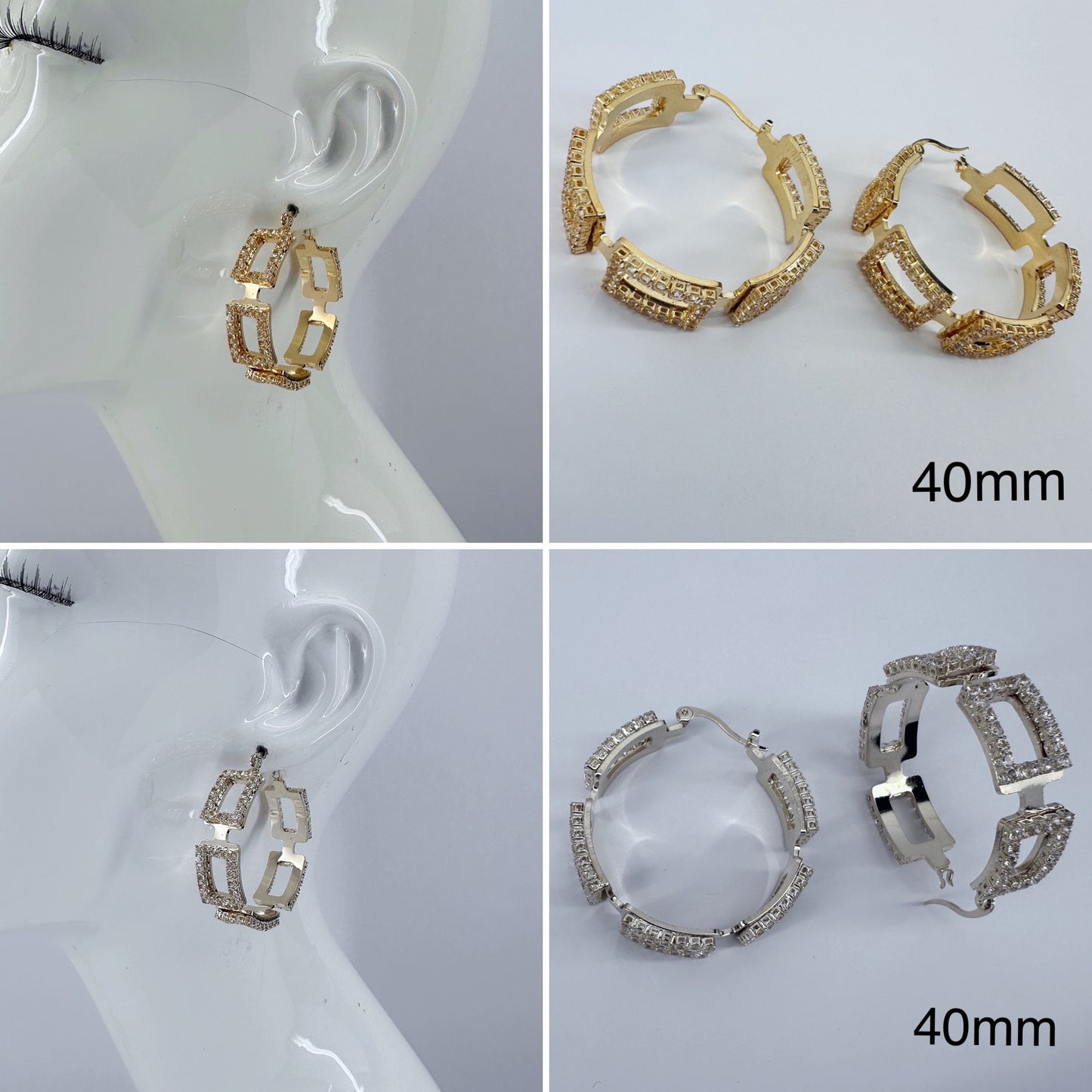 40mm Hoop Earrings Rectangle full of Rhinestones