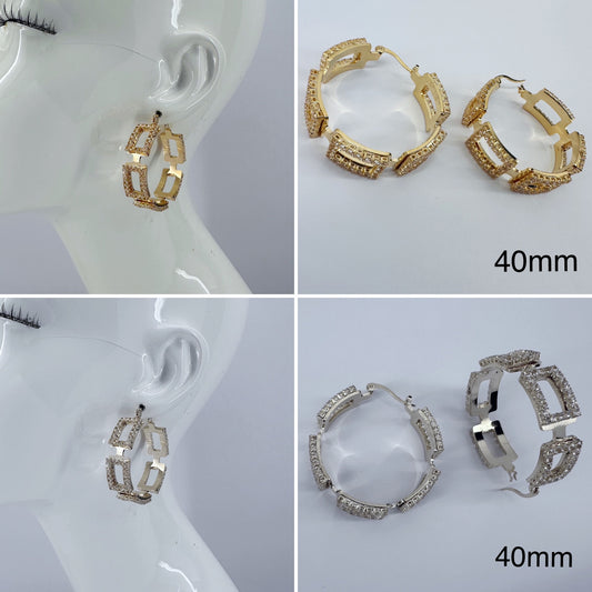 40mm Hoop Earrings Rectangle full of Rhinestones