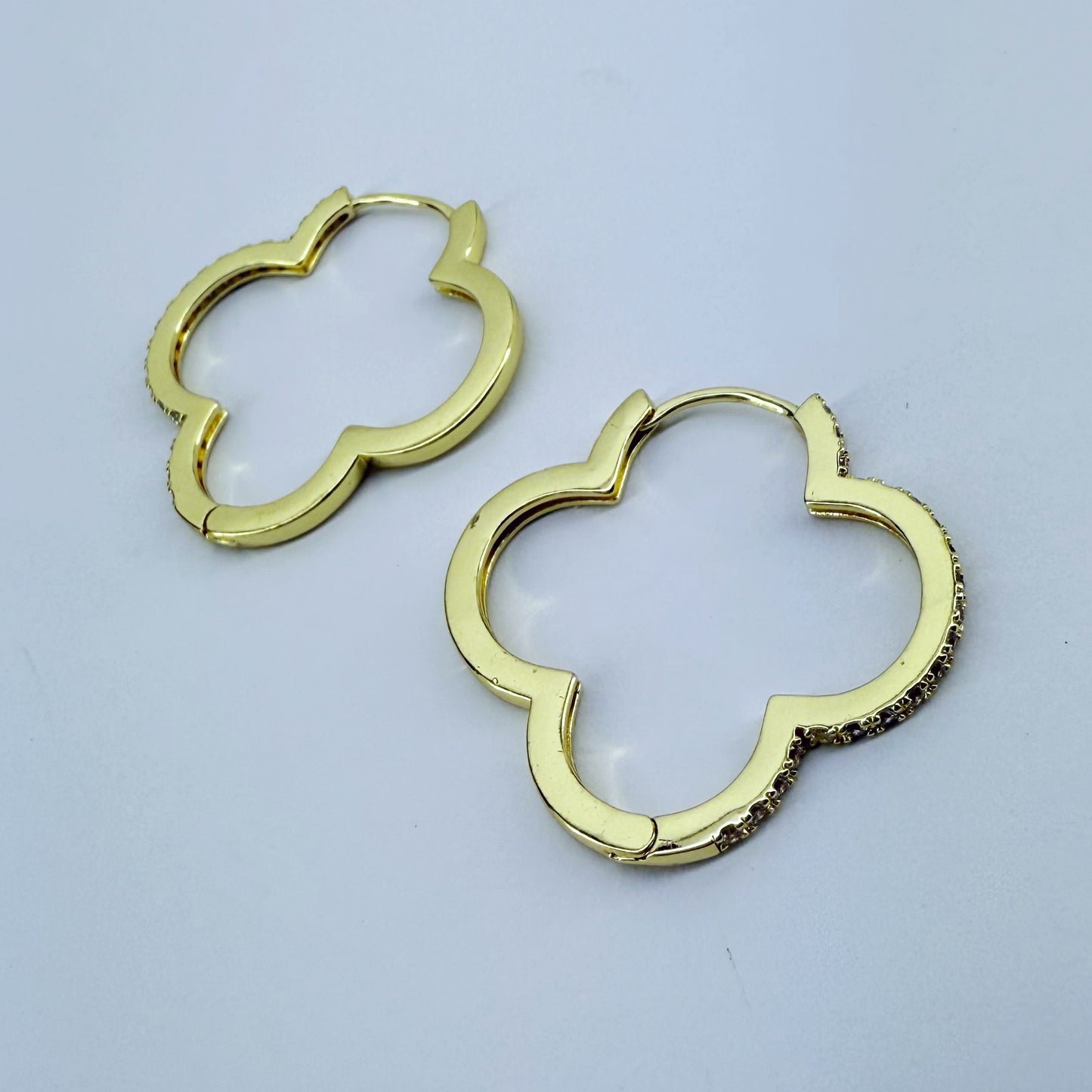 Clover Shape with Clear Rhinestones Hoop Earrings