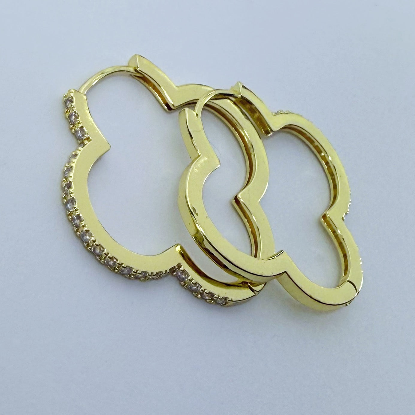 Clover Shape with Clear Rhinestones Hoop Earrings