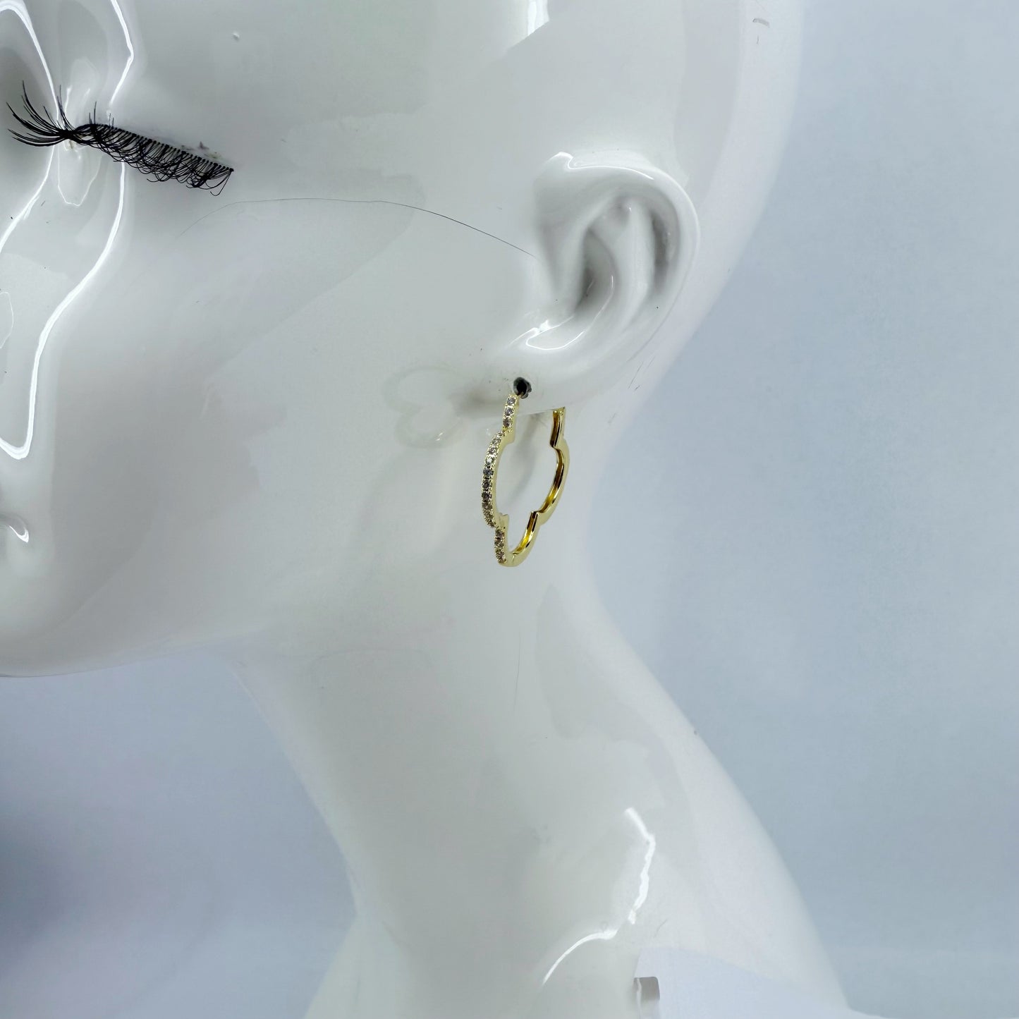 Clover Shape with Clear Rhinestones Hoop Earrings