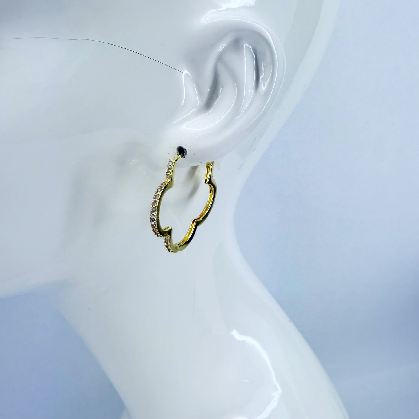 Clover Shape with Clear Rhinestones Hoop Earrings
