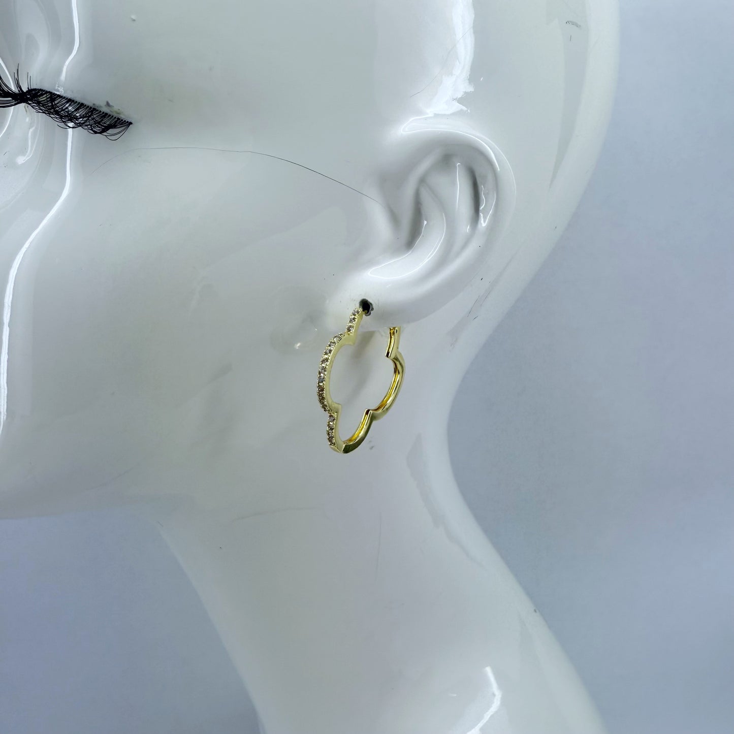 Clover Shape with Clear Rhinestones Hoop Earrings