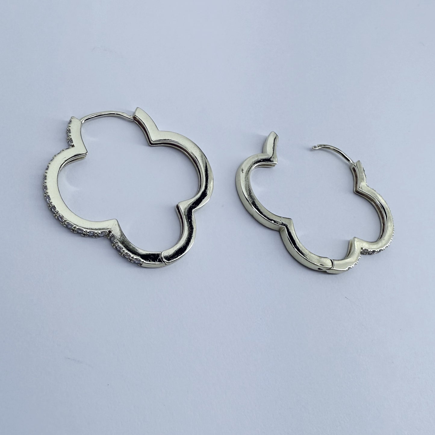 Clover Shape with Clear Rhinestones Hoop Earrings