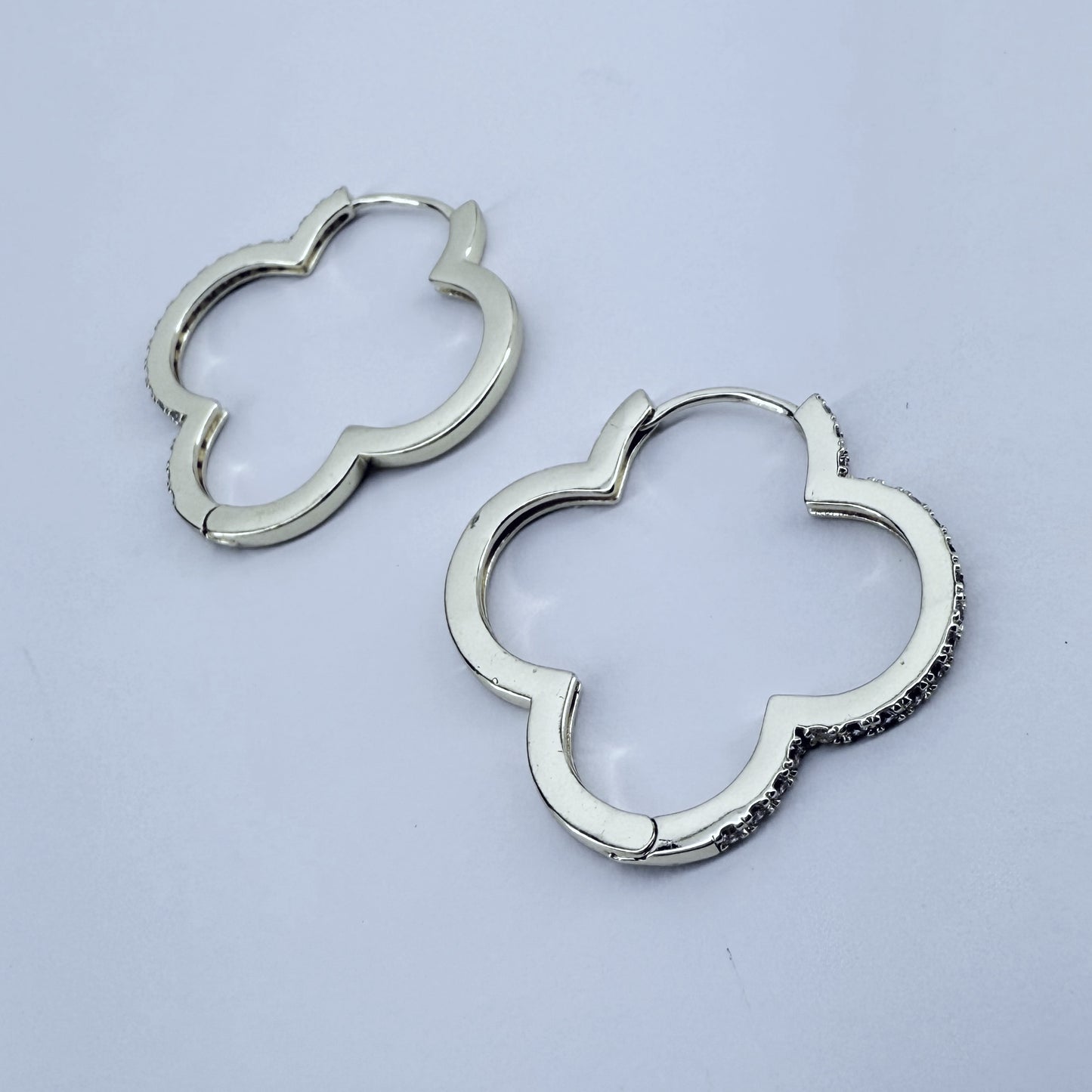 Clover Shape with Clear Rhinestones Hoop Earrings