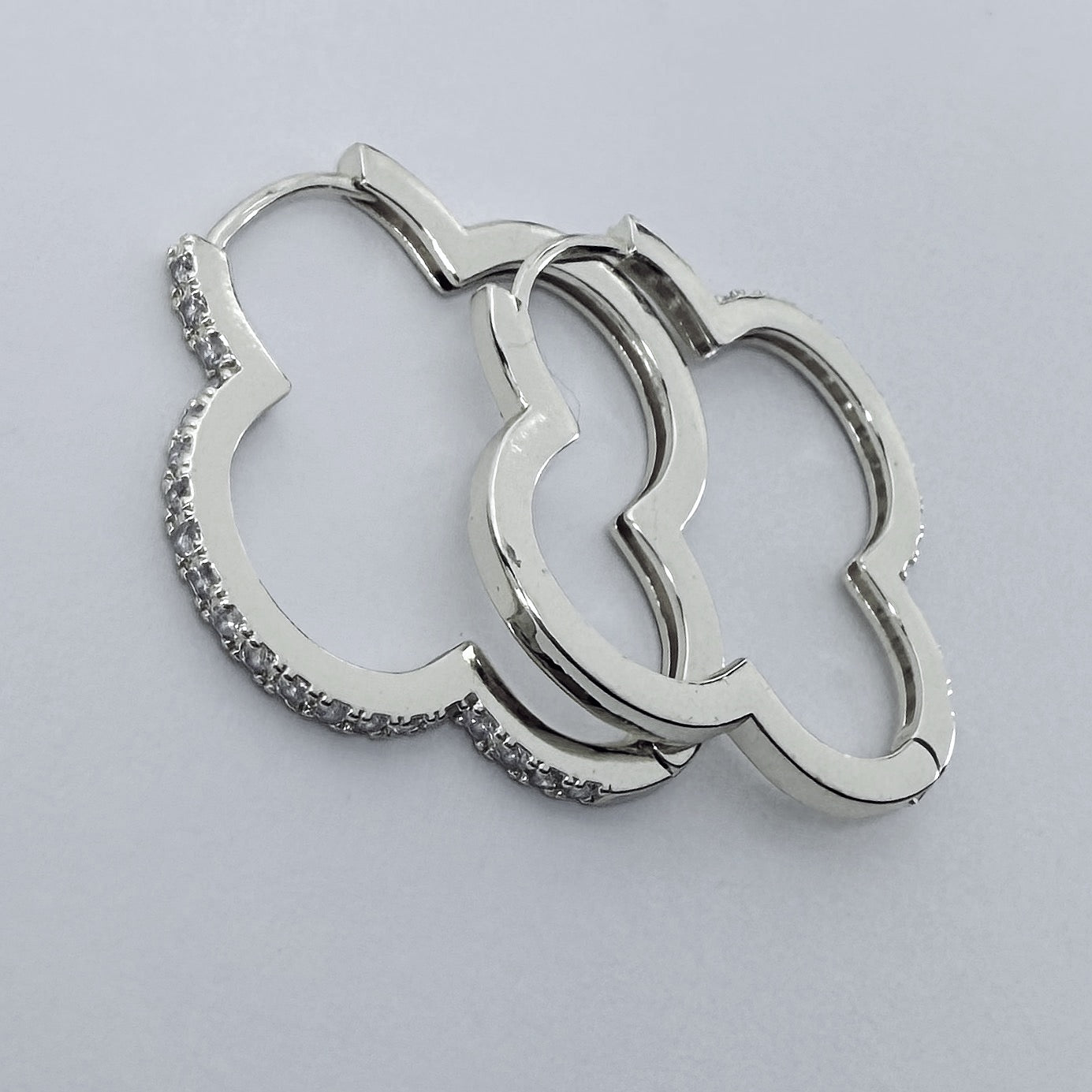 Clover Shape with Clear Rhinestones Hoop Earrings