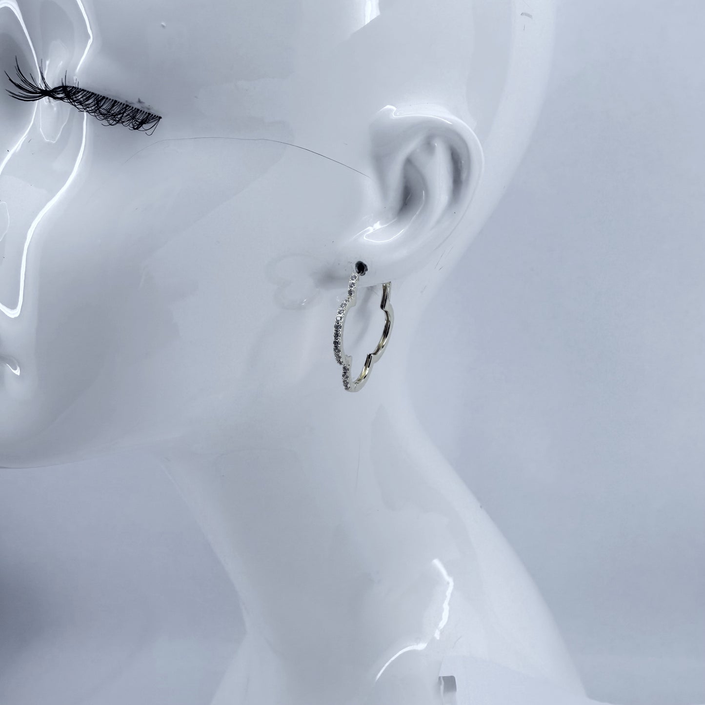 Clover Shape with Clear Rhinestones Hoop Earrings