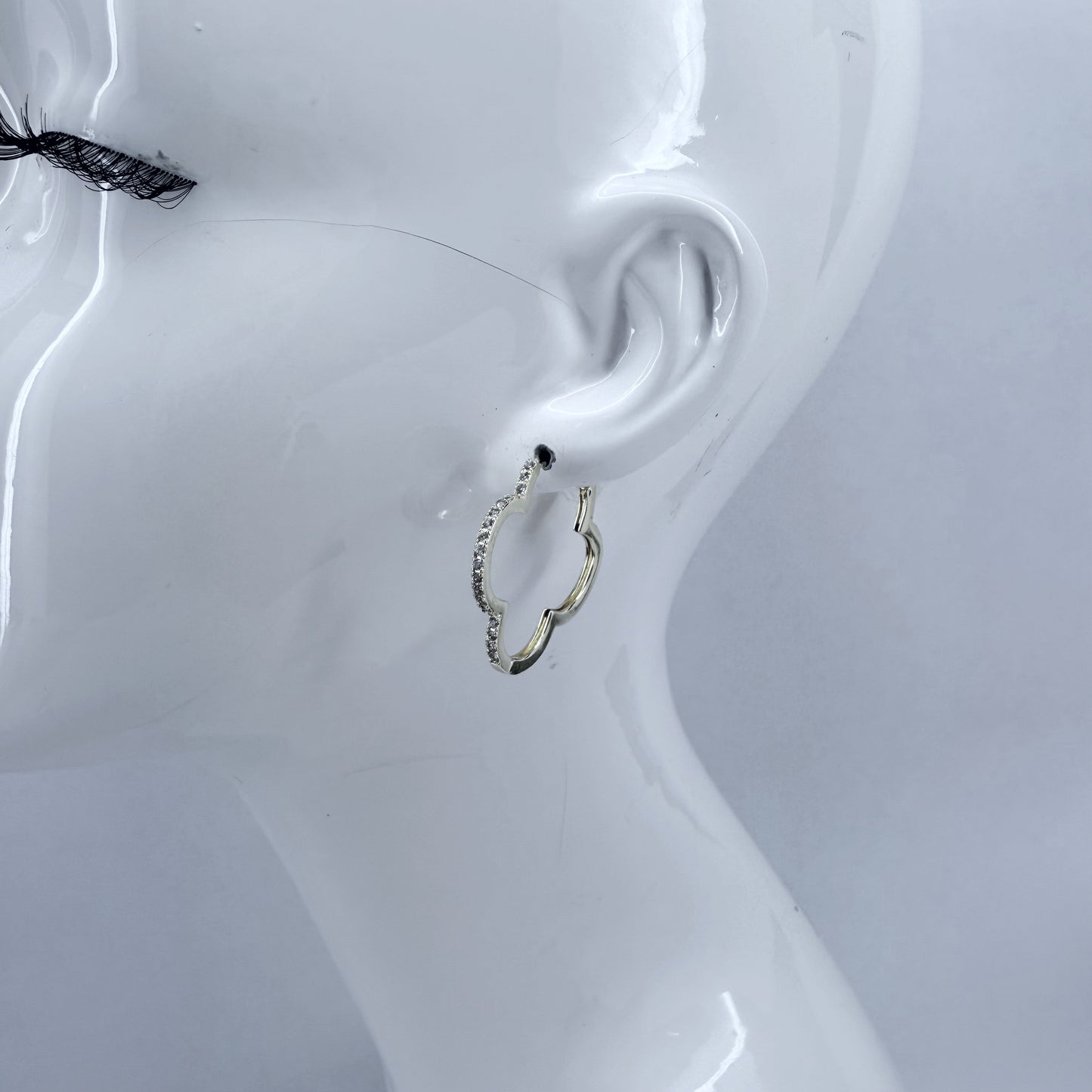 Clover Shape with Clear Rhinestones Hoop Earrings