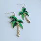 Gold Finish Green Palm Tree Earrings