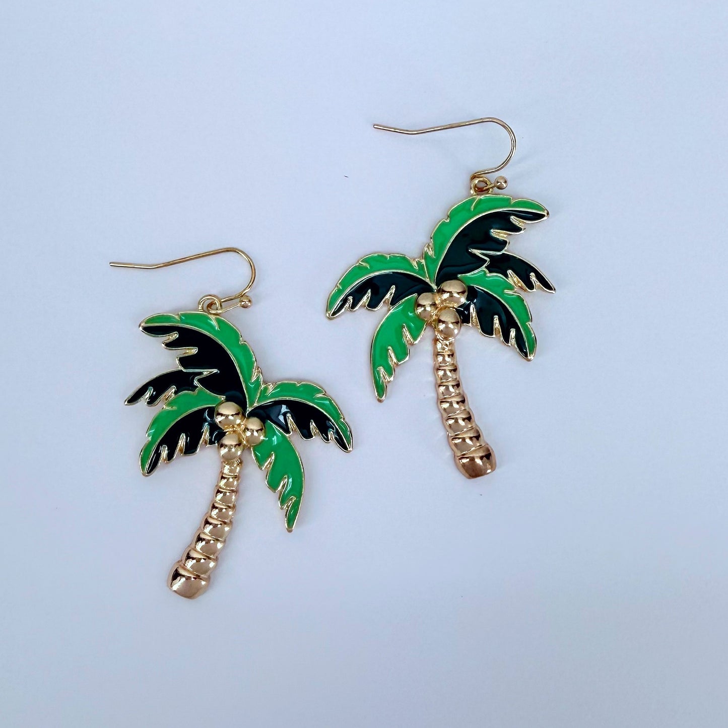 Gold Finish Green Palm Tree Earrings