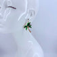 Gold Finish Green Palm Tree Earrings