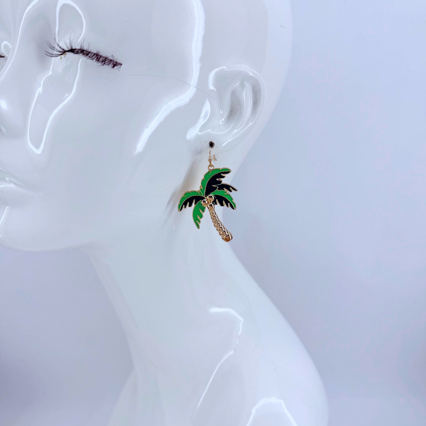 Gold Finish Green Palm Tree Earrings