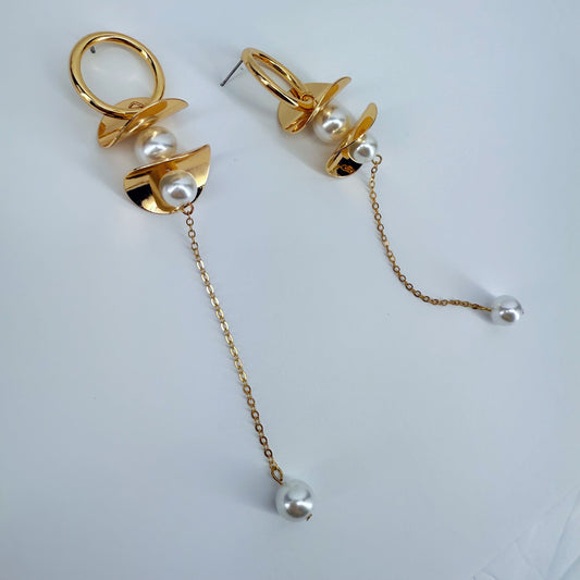 Extra Long Chain with Pearls Drop Dangle Earrings