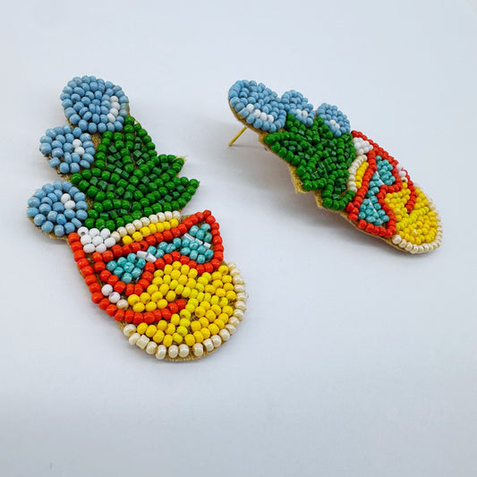 Pineapple Snorkeling Beaded Post Back Earrings