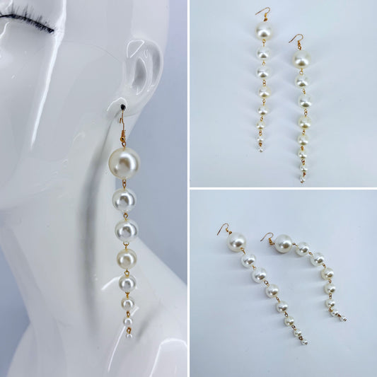 Long Gradient Drop Pearls Earrings
