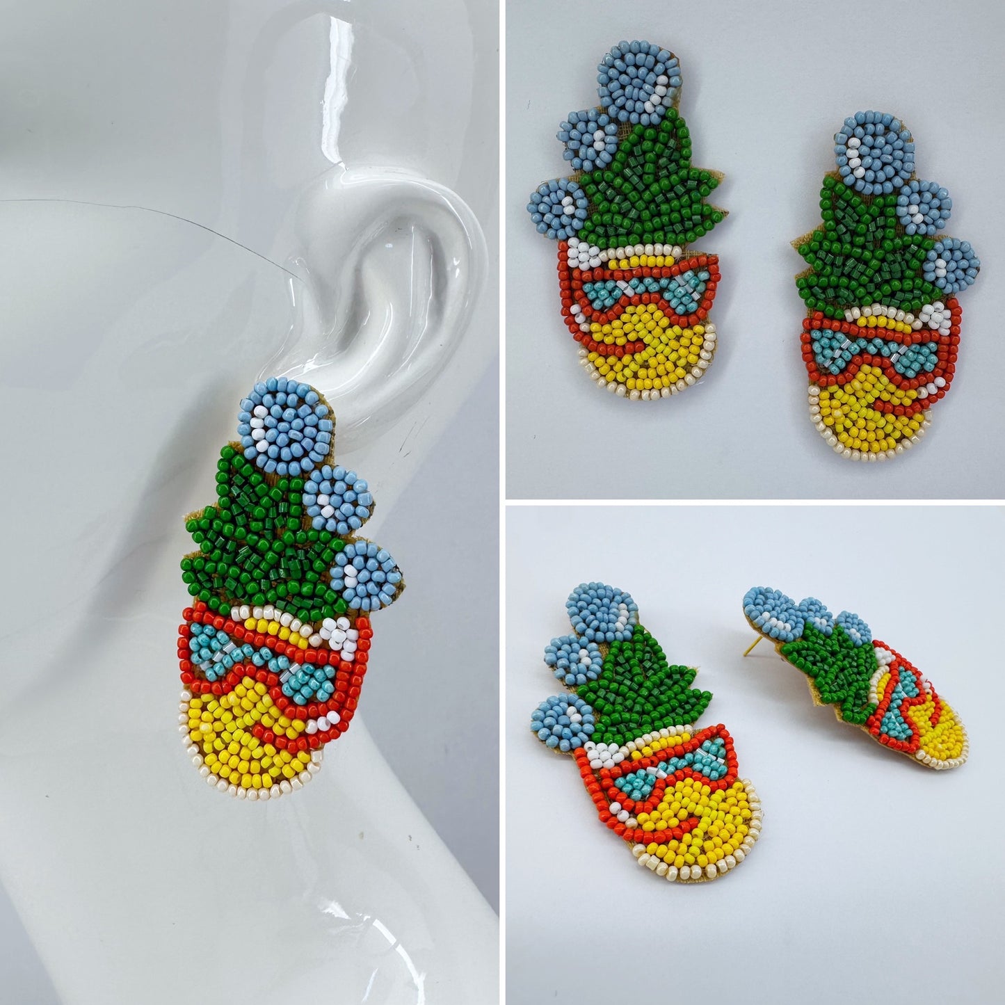Pineapple Snorkeling Beaded Post Back Earrings