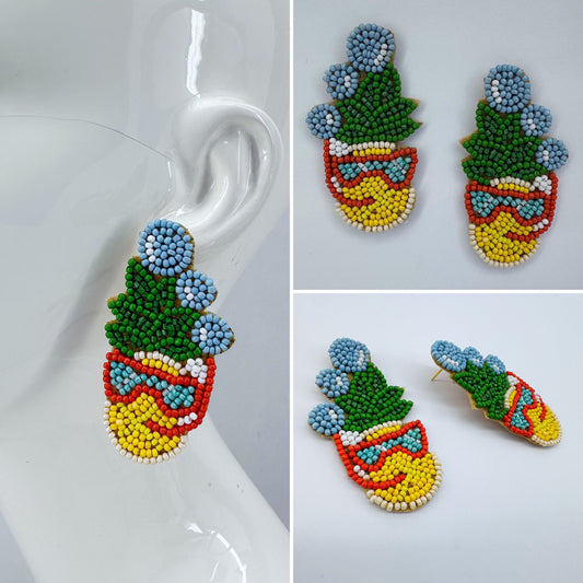 Pineapple Snorkeling Beaded Post Back Earrings