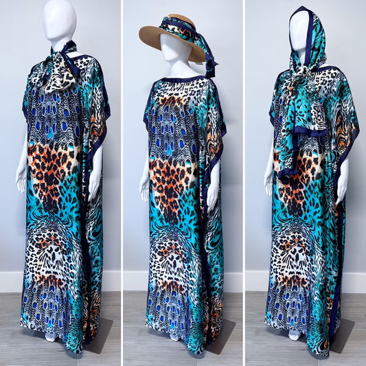 Teal Leopard Print Moo Moo Dress Kaftan