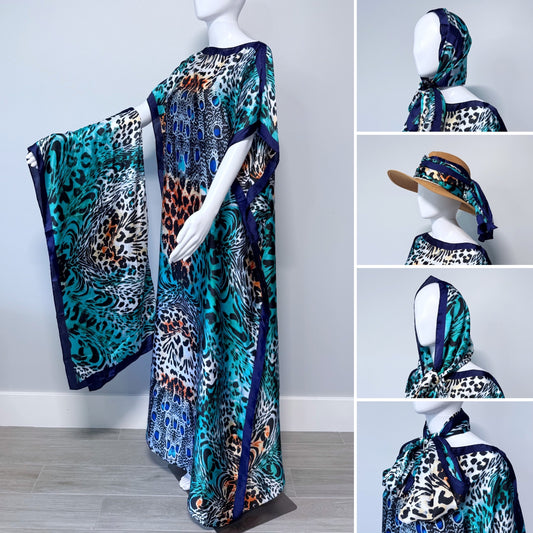 Teal Leopard Print Moo Moo Dress Kaftan