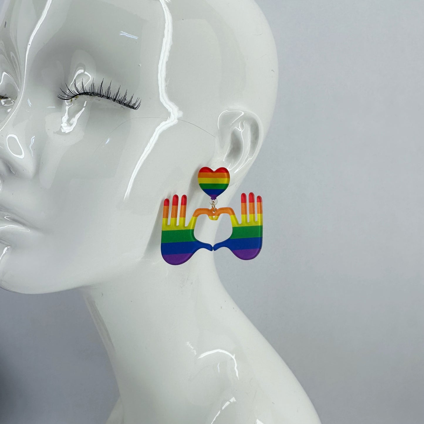 Hands Sign Heart Shape Rainbow Earrings