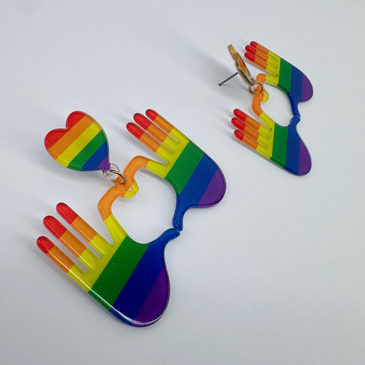 Hands Sign Heart Shape Rainbow Earrings