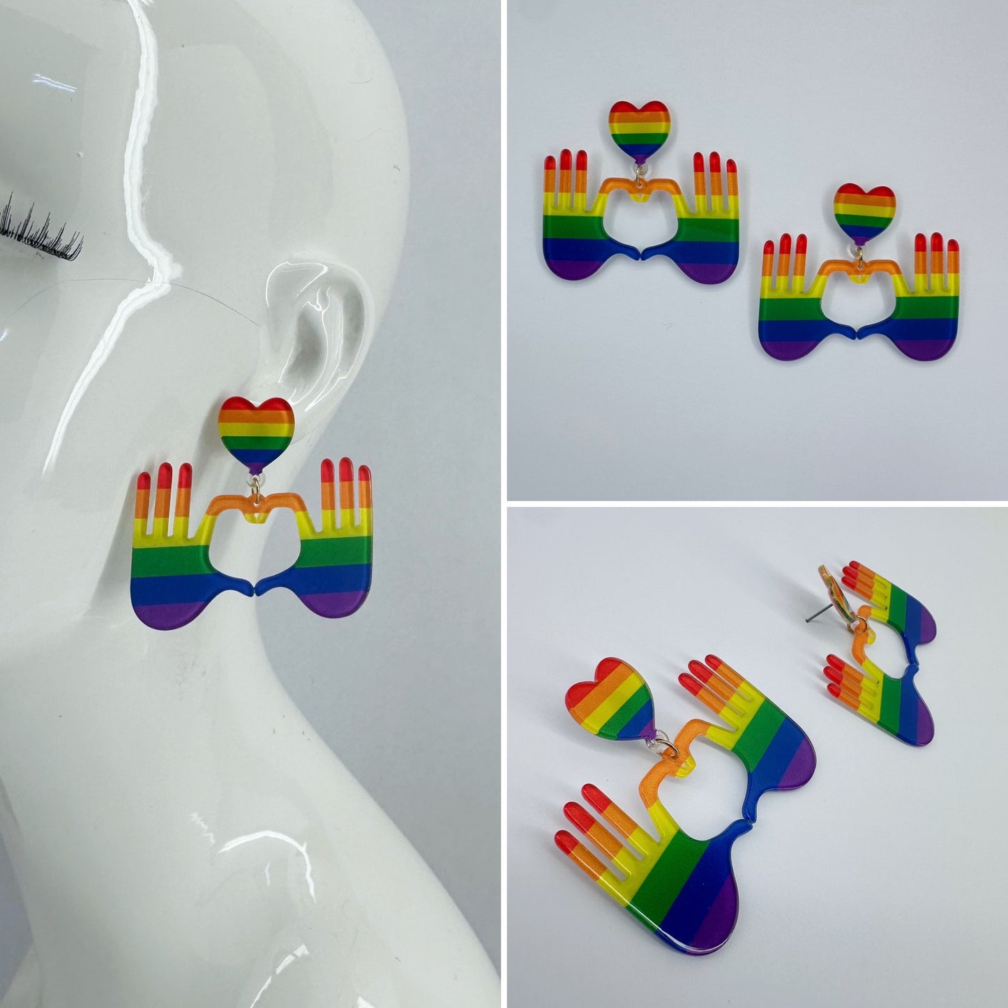 Hands Sign Heart Shape Rainbow Earrings