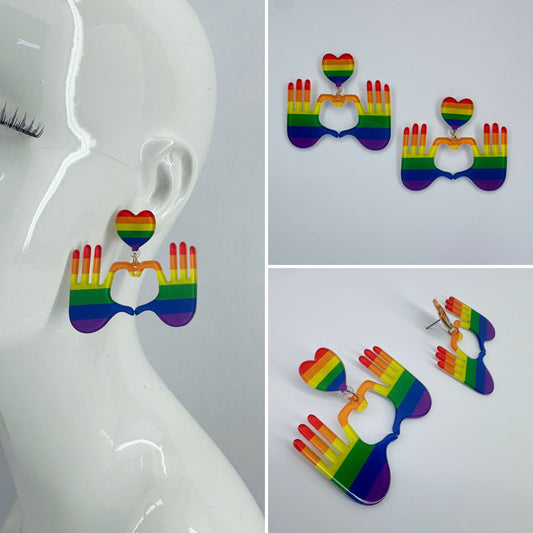 Hands Sign Heart Shape Rainbow Earrings