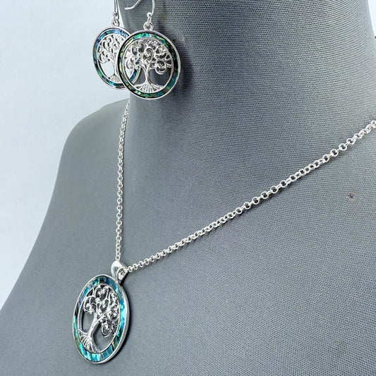 Tree of Life Necklace Set with Abalone decor