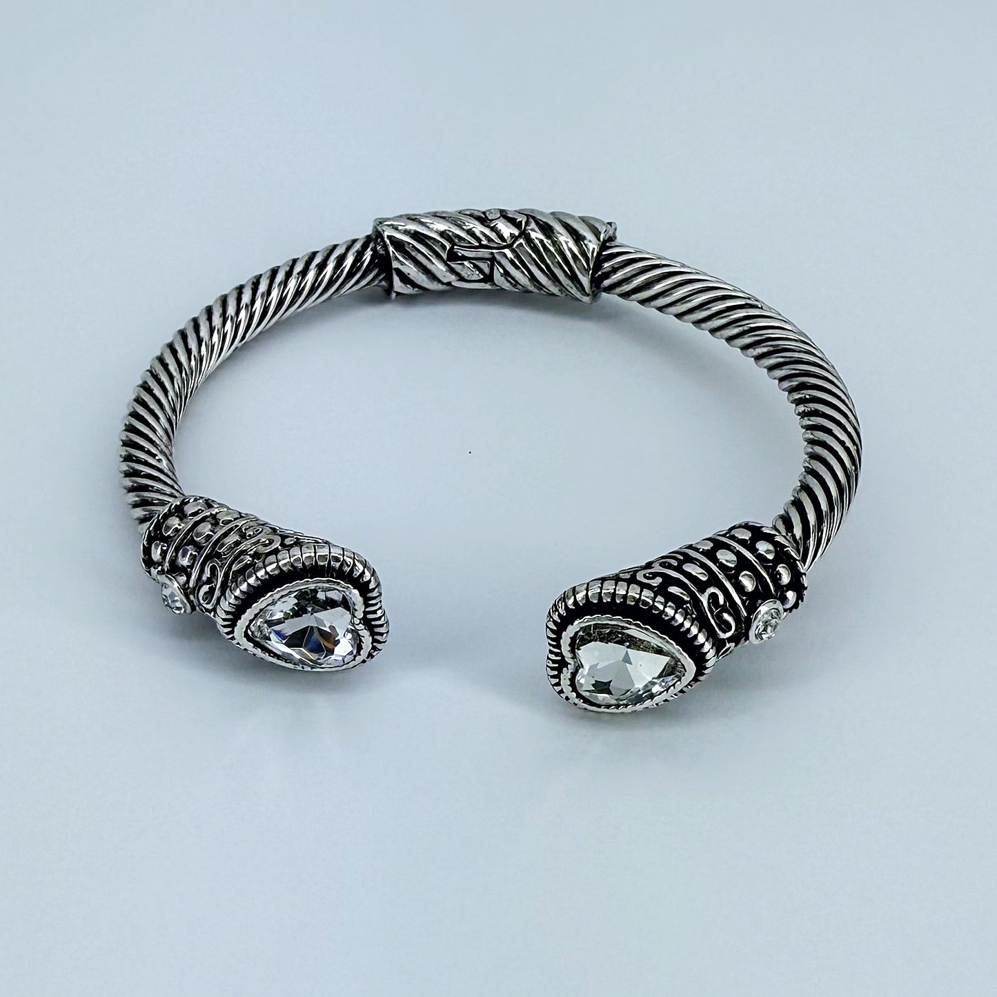 Cable Style Bangle Bracelet Heart Rhinestone