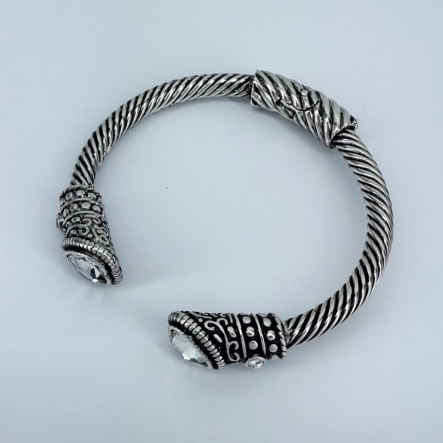Cable Style Bangle Bracelet Heart Rhinestone