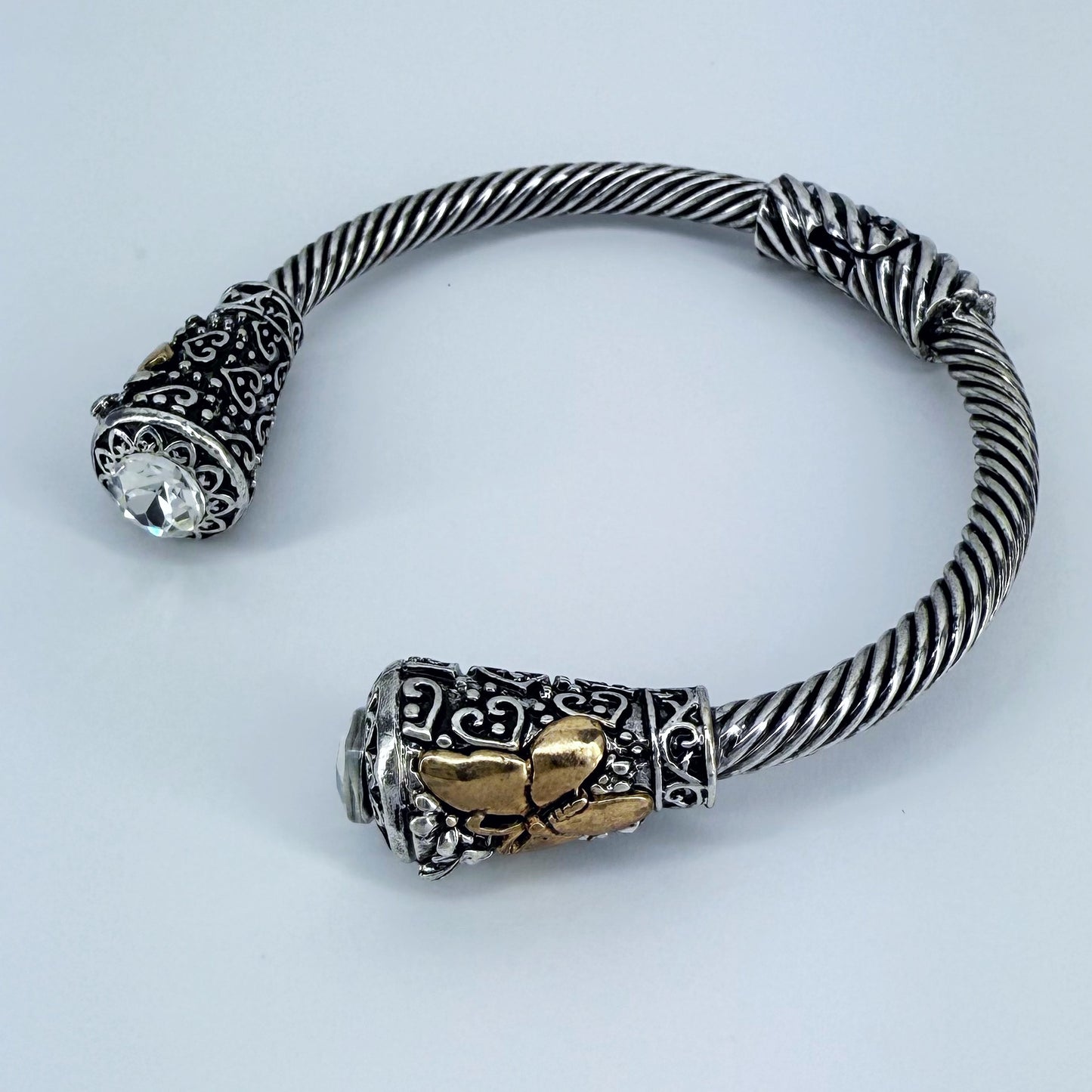 Cable Style Bangle Bracelet Gold Finish Butterfly