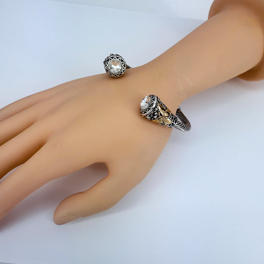 Cable Style Bangle Bracelet Gold Finish Butterfly