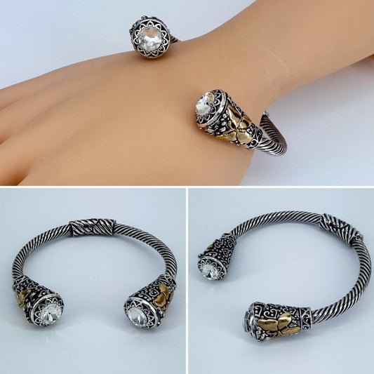 Cable Style Bangle Bracelet Gold Finish Butterfly