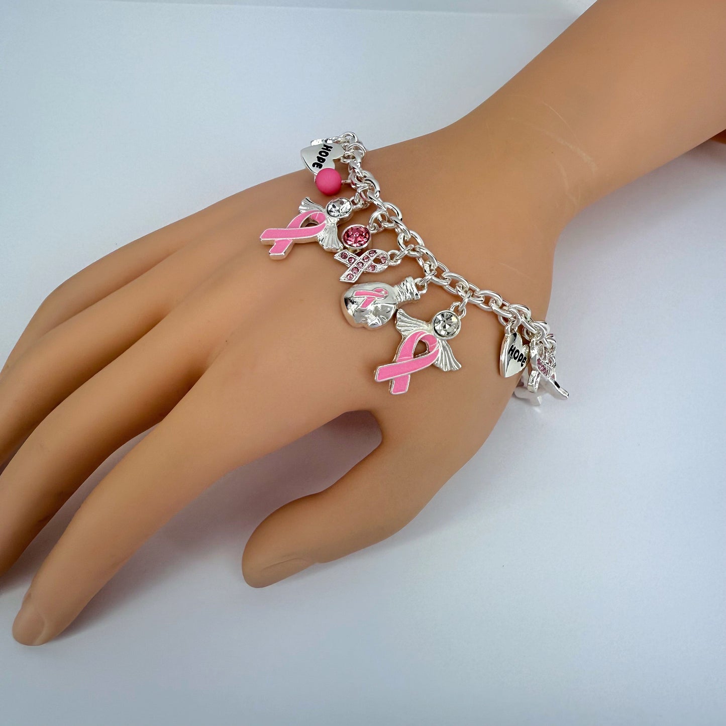 Hope Pink Ribbon Charms Chain Bracelet