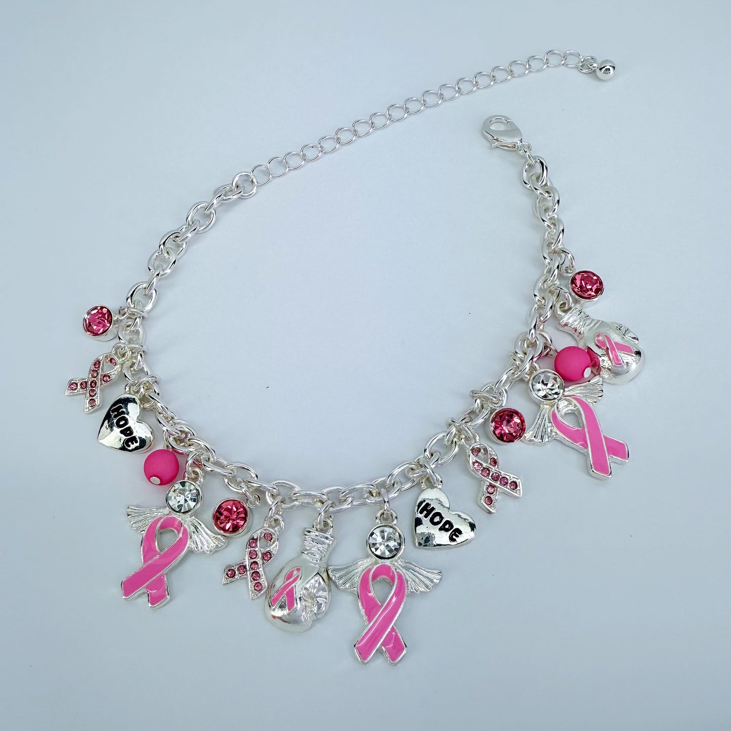 Hope Pink Ribbon Charms Chain Bracelet